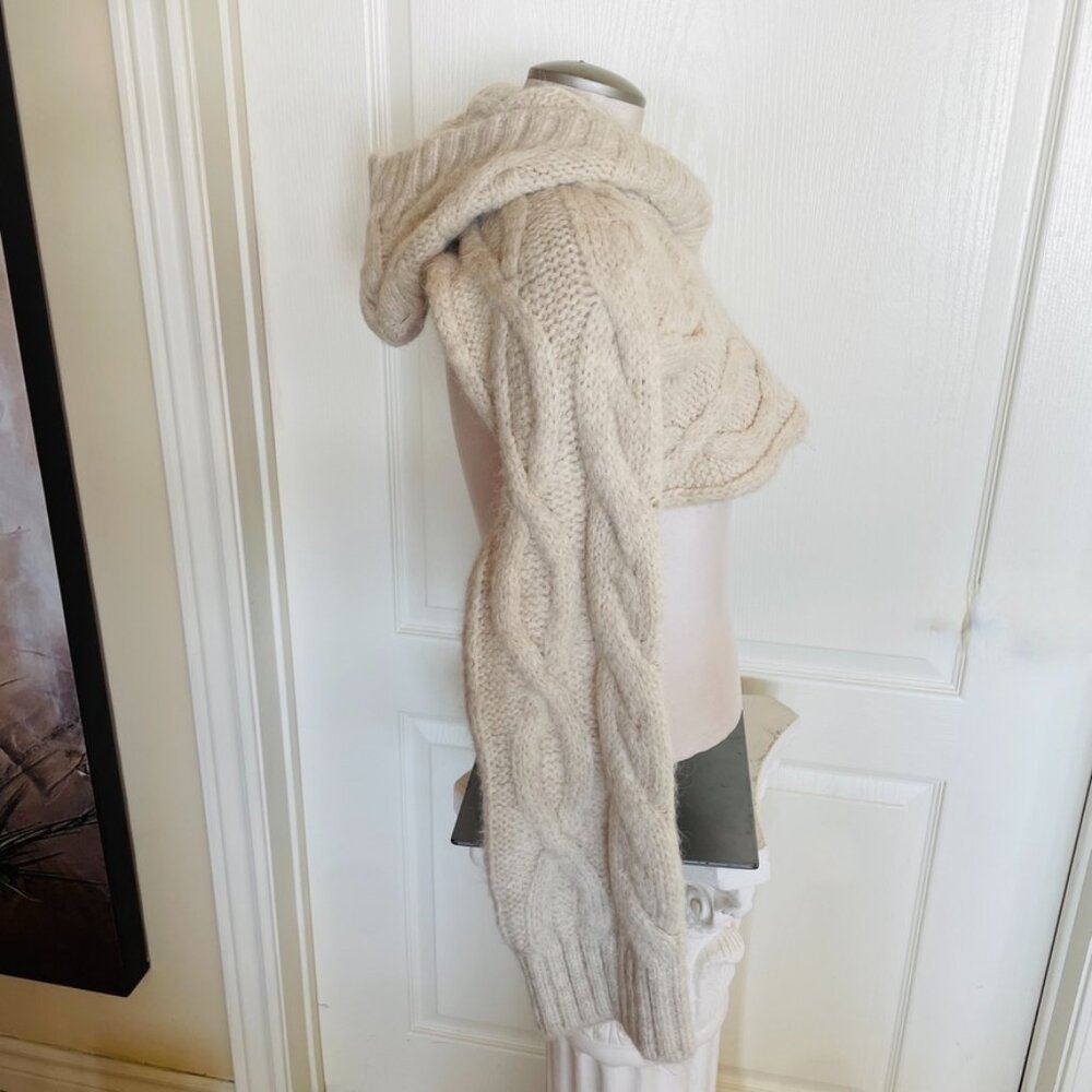 Zara NEW Cream Cable Knit Wool Arm Warmer/Cropped Sweater with Hood - Picture 11 of 16